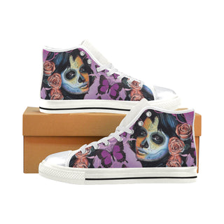 Sugar Skull Candy V1 White High Top Canvas Women's Shoes/Large Size - TeeAmazing