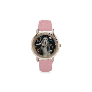 Bearded Collie Dog Women's Rose Gold Leather Strap Watch - TeeAmazing