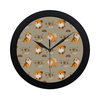 Pomeranian Pattern Black Circular Plastic Wall clock - TeeAmazing