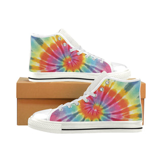 Tie Dye White Men’s Classic High Top Canvas Shoes - TeeAmazing