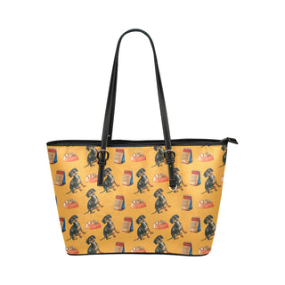 Dachshund Water Colour Pattern No.1 Leather Tote Bag/Small - TeeAmazing