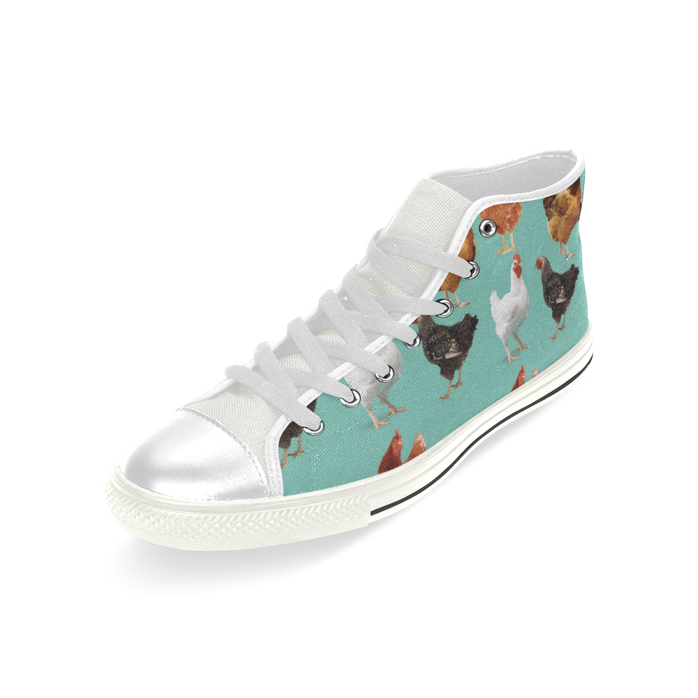 Chicken Pattern White Men’s Classic High Top Canvas Shoes - TeeAmazing