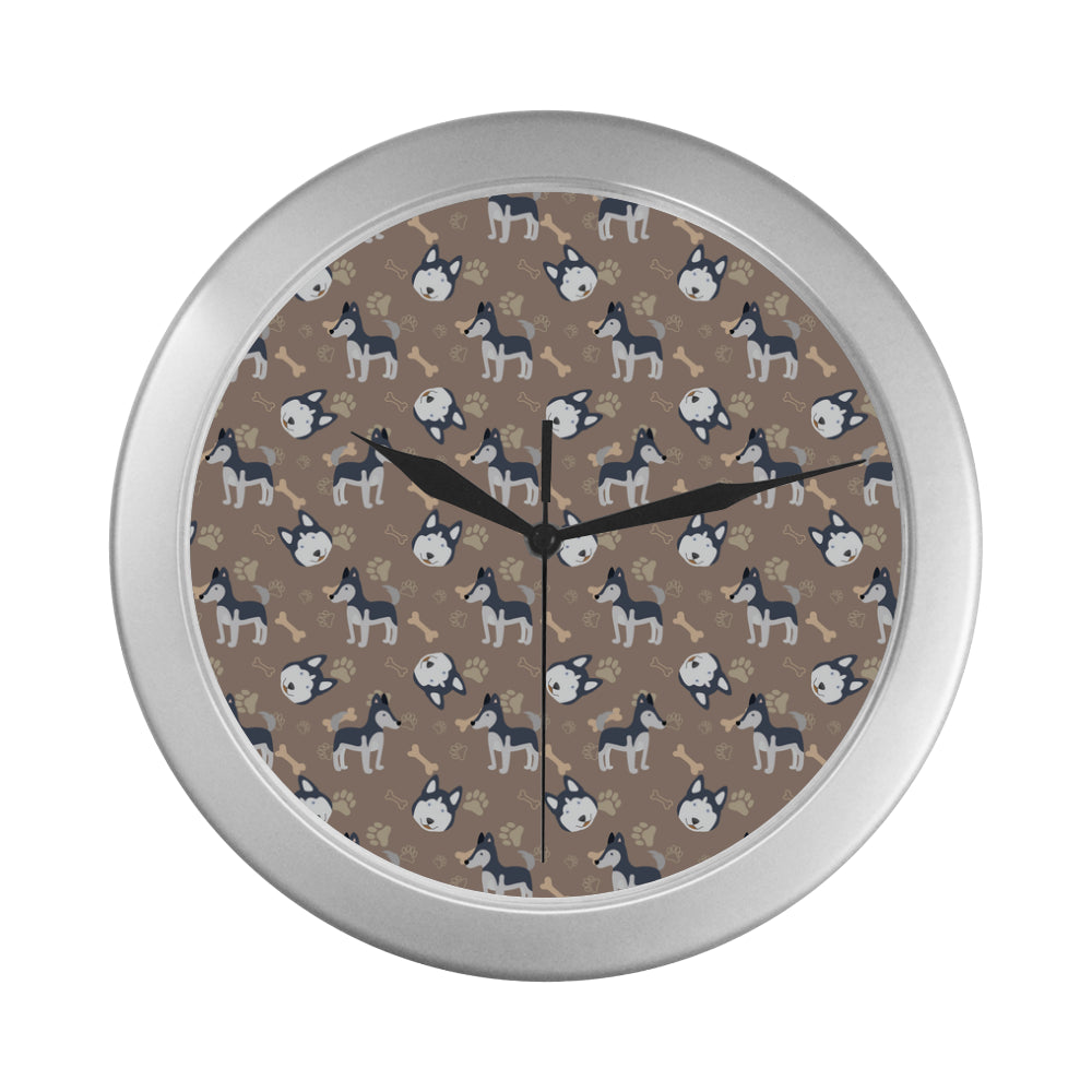 Siberian Husky Pattern Silver Color Wall Clock - TeeAmazing