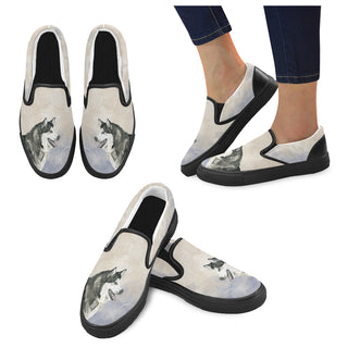 Alaskan Malamute Water Colour Black Women's Slip-on Canvas Shoes - TeeAmazing