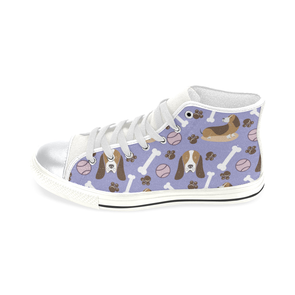 Basset Hound Pattern White High Top Canvas Shoes for Kid - TeeAmazing