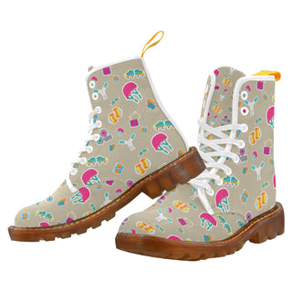 Roller Derby Pattern White Boots For Women - TeeAmazing