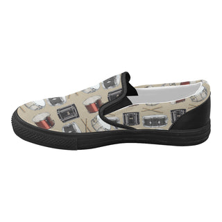 Drum Pattern Black Women's Slip-on Canvas Shoes - TeeAmazing