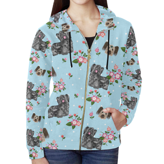 Skye Terrier Flower All Over Print Full Zip Hoodie for Women (Model H14) - TeeAmazing