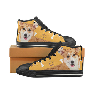 Corgi Black High Top Canvas Women's Shoes/Large Size - TeeAmazing