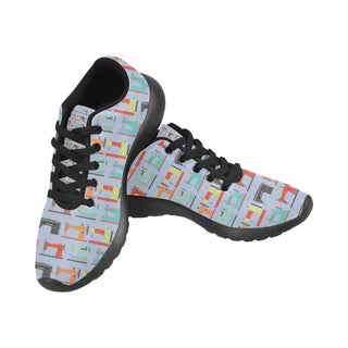 Sewing Machine Pattern Black Sneakers for Men - TeeAmazing