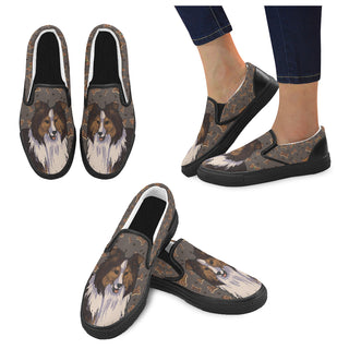 Shetland Sheepdog Dog Black Women's Slip-on Canvas Shoes - TeeAmazing