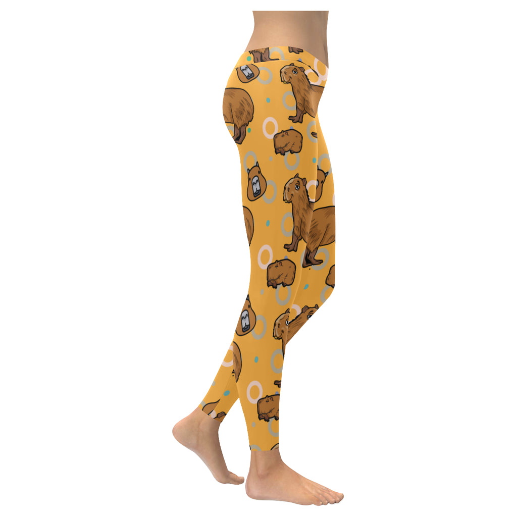 Capybara Pattern Low Rise Leggings (Invisible Stitch) (Model L05)