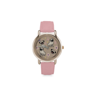Pug Flower Women's Rose Gold Leather Strap Watch - TeeAmazing