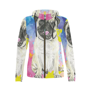 Pug Water Colour No.2 All Over Print Full Zip Hoodie for Women - TeeAmazing