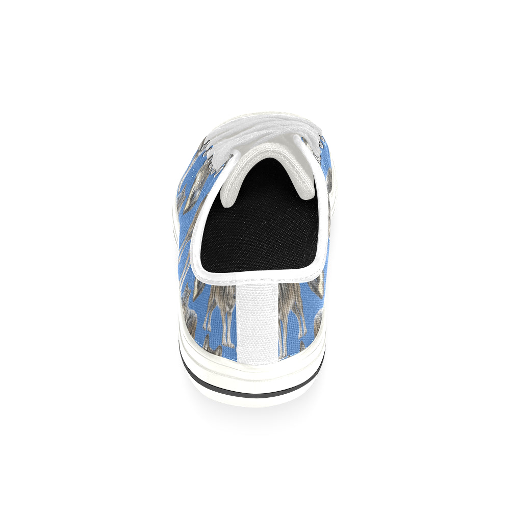 Wolf Pattern White Low Top Canvas Shoes for Kid - TeeAmazing