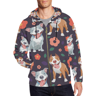 Pit bull Flower All Over Print Full Zip Hoodie for Men (Model H14) - TeeAmazing