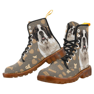 St. Bernard Dog Black Boots For Men - TeeAmazing