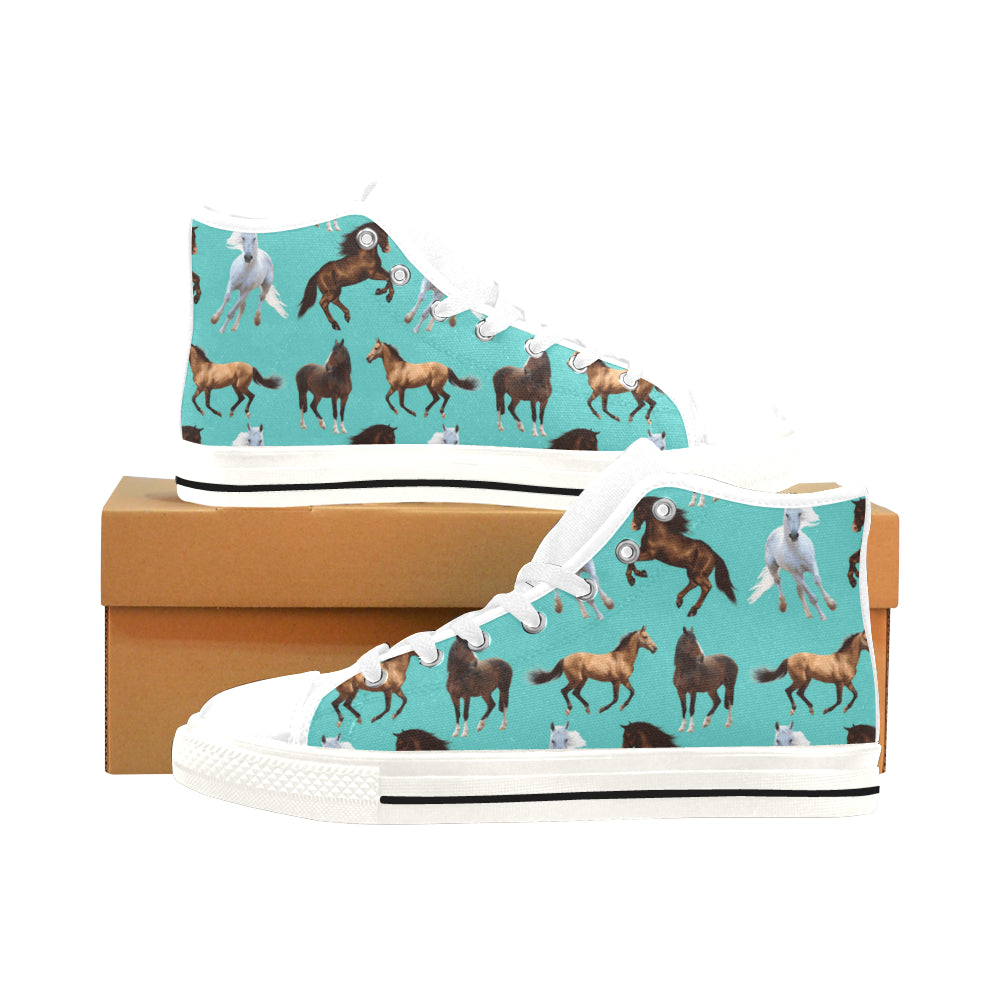 Horse Pattern White Men’s Classic High Top Canvas Shoes /Large Size - TeeAmazing