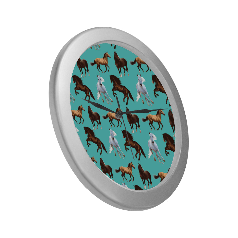 Horse Pattern Silver Color Wall Clock - TeeAmazing