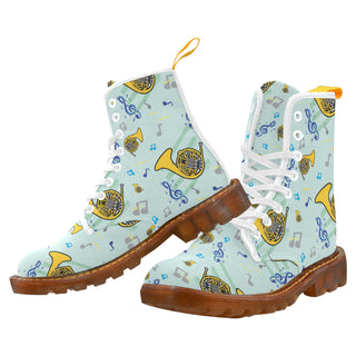 French Horn Pattern White Boots For Women - TeeAmazing