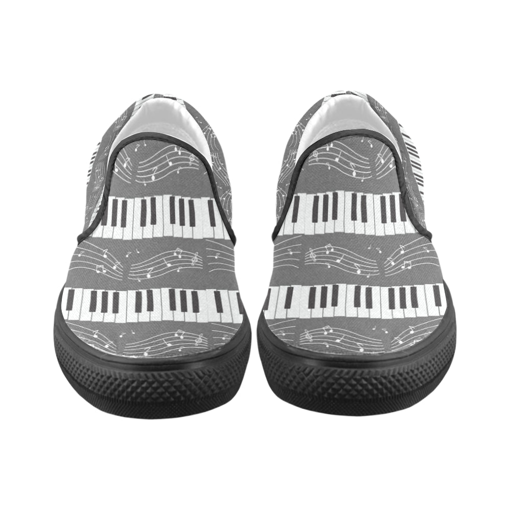 Piano Pattern Black Women's Slip-on Canvas Shoes - TeeAmazing