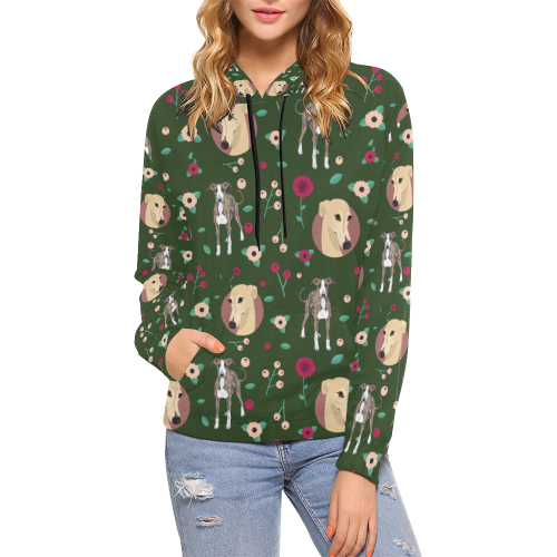Greyhound Flower All Over Print Hoodie for Women (USA Size) (Model H13) - TeeAmazing