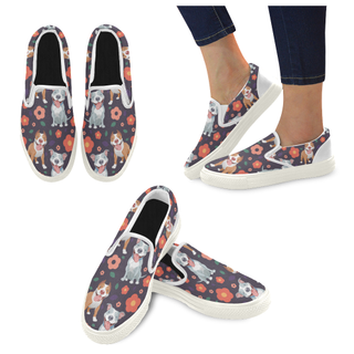 Pit bull Flower White Women's Slip-on Canvas Shoes - TeeAmazing