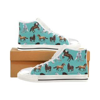 Horse Pattern White Women's Classic High Top Canvas Shoes - TeeAmazing