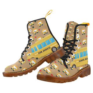 School Bus Black Boots For Women - TeeAmazing