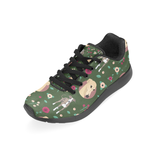 Greyhound Flower Black Men’s Running Shoes (Model 020) - TeeAmazing