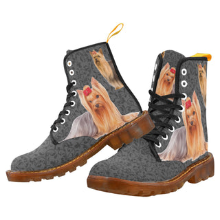 Yorkie Lover Black Boots For Men - TeeAmazing