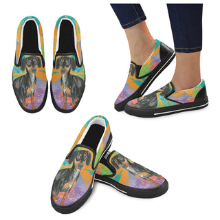 Dachshund Water Colour No.2 Black Women's Slip-on Canvas Shoes/Large Size (Model 019) - TeeAmazing