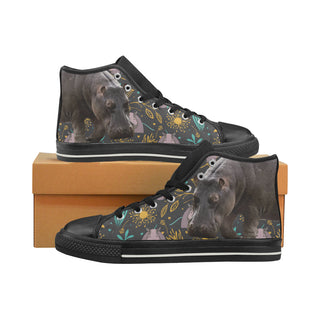 Hippo Black Women's Classic High Top Canvas Shoes - TeeAmazing