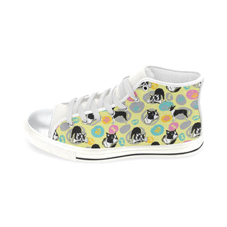 Boston Terrier Pattern White High Top Canvas Shoes for Kid - TeeAmazing