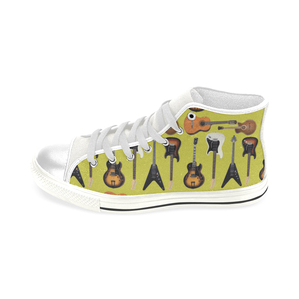 Guitar Pattern White Men’s Classic High Top Canvas Shoes - TeeAmazing