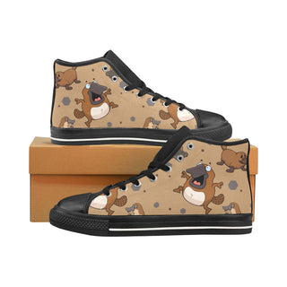 Platypus Pattern Black Men’s Classic High Top Canvas Shoes /Large Size - TeeAmazing