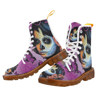 Sugar Skull Candy V1 White Boots For Men - TeeAmazing