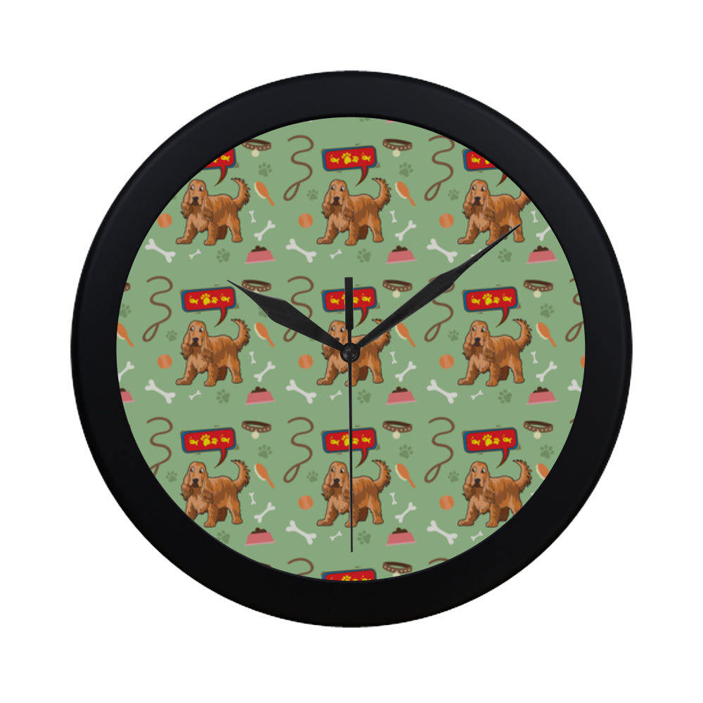 American Cocker Spaniel Pattern Black Circular Plastic Wall clock - TeeAmazing