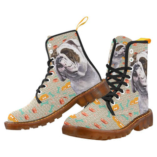 English Bulldog Black Boots For Women - TeeAmazing