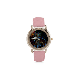 Italian Greyhound Glow Design 1 Women's Rose Gold Leather Strap Watch - TeeAmazing