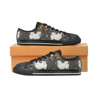 American Eskimo Dog Flower Black Low Top Canvas Shoes for Kid (Model 018) - TeeAmazing