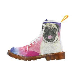 Pug Water Colour No.1 White Boots For Women - TeeAmazing