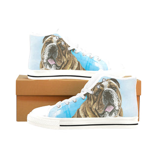 English Bulldog Water Colour No.1 White Men’s Classic High Top Canvas Shoes /Large Size - TeeAmazing