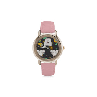 Samoyed Women's Rose Gold Leather Strap Watch - TeeAmazing