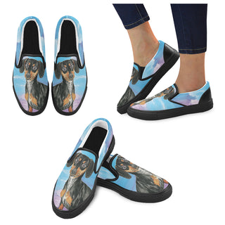 Dachshund Water Colour No.1 Black Women's Slip-on Canvas Shoes - TeeAmazing