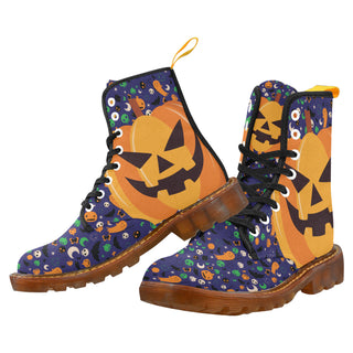 Pumpkin Halloween Black Boots For Men - TeeAmazing