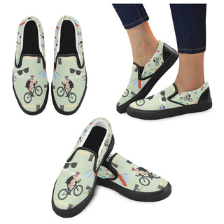 Cycling Pattern Black Women's Slip-on Canvas Shoes - TeeAmazing