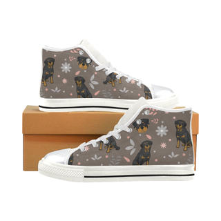 Rottweiler Flower White High Top Canvas Shoes for Kid (Model 017) - TeeAmazing