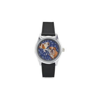 English Bulldog Lover Kid's Stainless Steel Leather Strap Watch - TeeAmazing