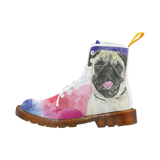Pug Water Colour No.1 White Boots For Men - TeeAmazing